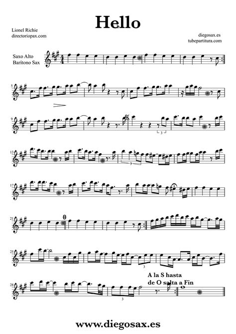 Hello Sheet Music By Lionel Richie For Alto Saxophone Pop Rock Music