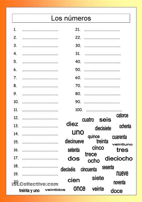 Spanish Numbers Worksheet 1 100 Spanish Numbers Worksheet 1 100 Los