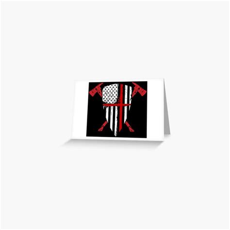 Red Line Crusader Usa Flag Shield Crossed Fireman Axes Greeting Card By Peaktee Redbubble