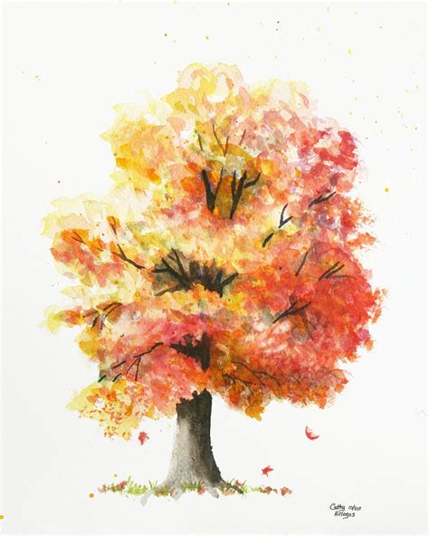 Autumn Tree Watercolor Painting Print Cathy Hillegas 8x10 Etsy Tree
