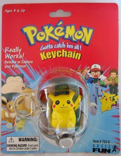 Basic Fun Pokemon Pokeball Keychain Capture And Release Pikachu By