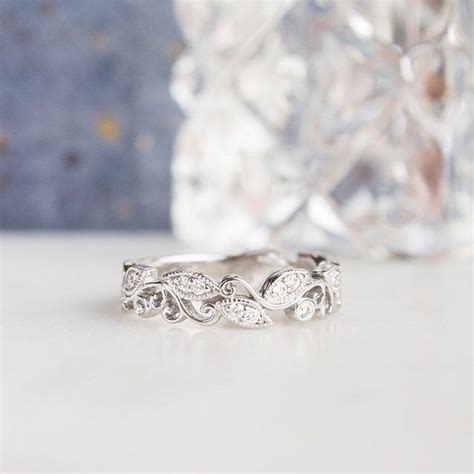 18k White Gold Ivy Scroll Diamond Ring Wedding Rings Vintage