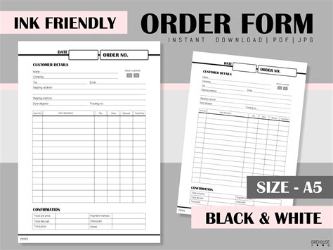 Printable Order Form A4 A5 Planner Inserts Business Planner Etsy Uk