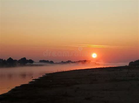 Sunrise Over The Misty River Wild Nature Of Russia Stock Image