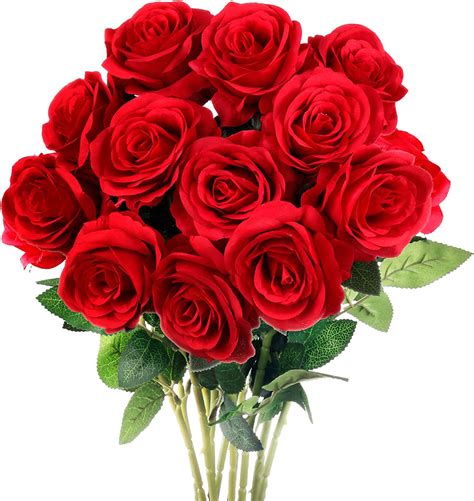 mocoosy 12 pcs red rose artificial silk flowers fake roses with long