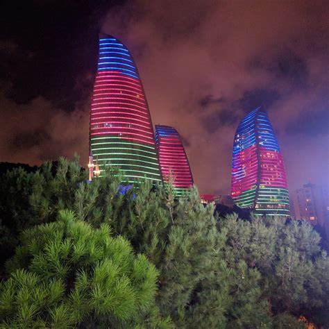 Baku Flame Tower Flametower Night Sky Building City Hd Phone