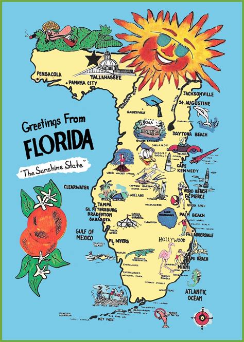 Pictorial Travel Map Of Florida Florida Tourist Map Printable Maps