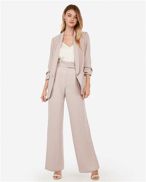 Light Pink Belted Ruffle Wide Leg Pant Suit Express Wide Leg Pant