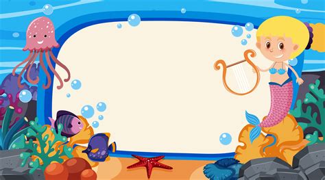 Frame Template Design With Sea Creatures Under The Ocean 1211834 Vector