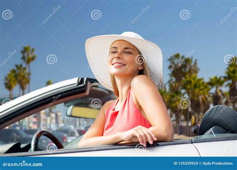 Happy Young Woman In Convertible Car Stock Photo Image Of Luxury