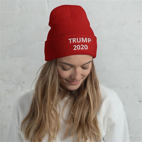 Trump 2020 Cuffed Beanie Flat Embroidery Etsy