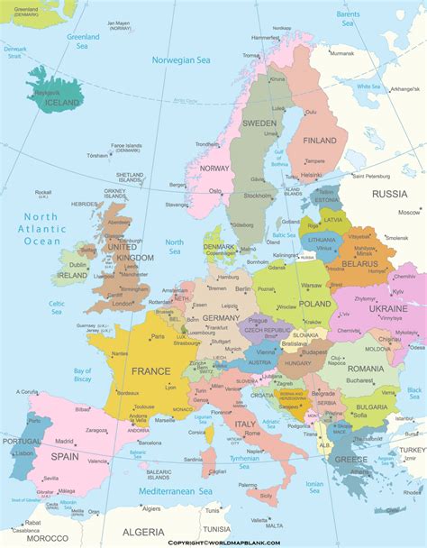 Printable Political Map Of Europe Free Download Pdf