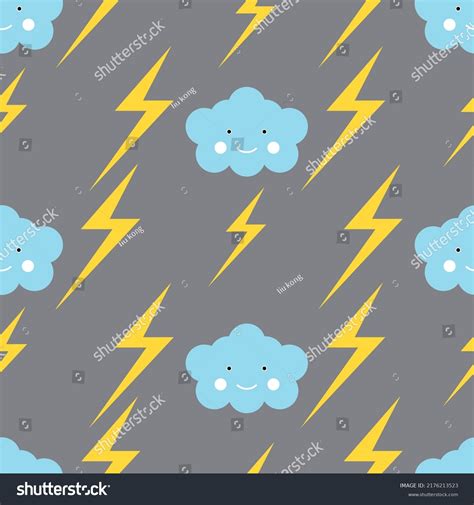 Seamless Cute Thunderstorm Design Lightning Cloud Stock Vector Royalty