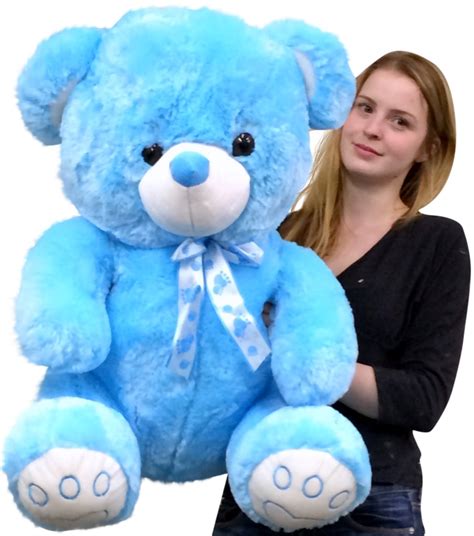 Giant Blue Teddy Bear 30 Inch Soft With Embroidered Paws Big Plush