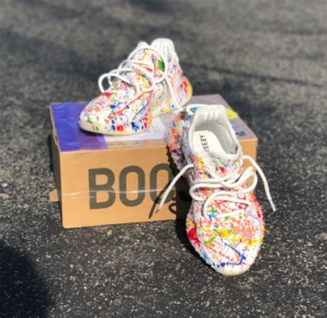 Custom Paint Splattered Adidas Yeezys On Shoes Cute Shoes Yeezy
