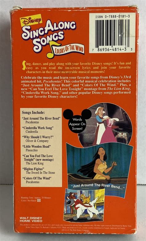 Disney Sing Along Songs Pocahontas Colors Of The Wind VHS EBay