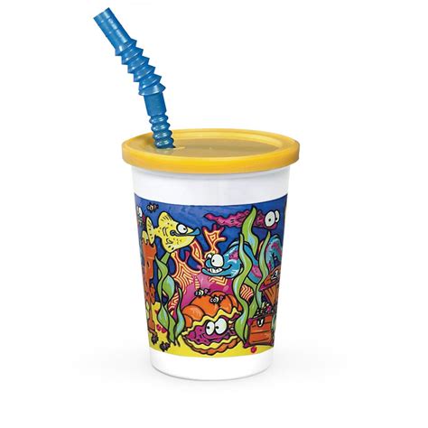 12 Oz Plastic Kids Cup Under The Sea With Reusable Lid And Straw