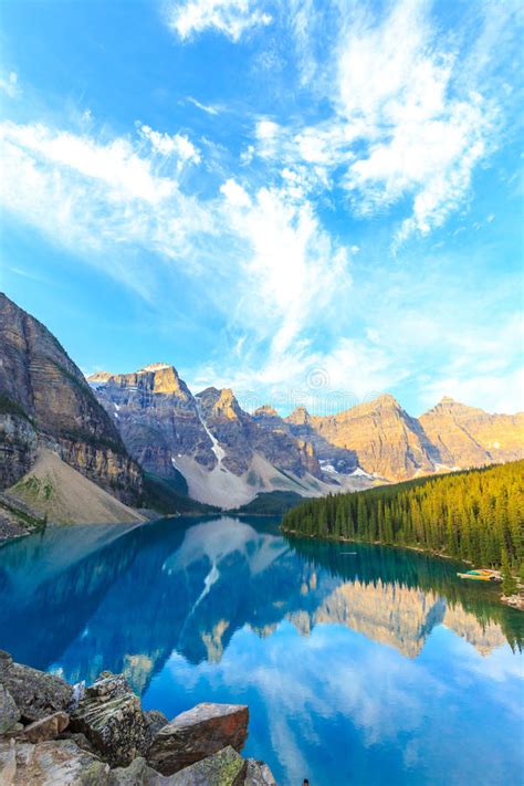 Moraine Lake Canadian Rockies Stock Photo Image Of Peaks Range