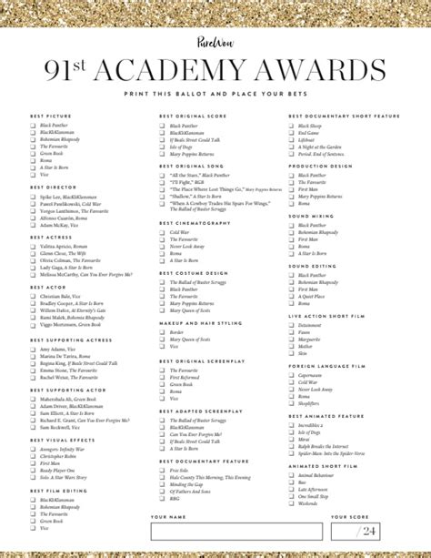 The Best Oscar Nominations 2020 Printable List Ruby Website