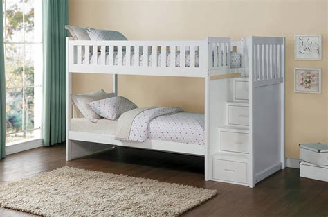 Homelegance Galen Twin Over Twin Bunk Bed With Step Storage White