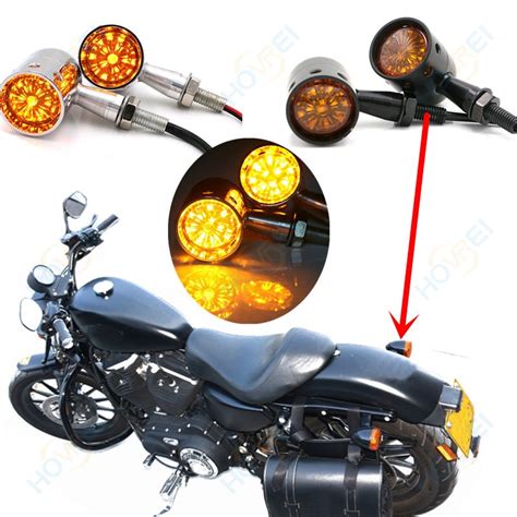 New Pair Chrome Black Motorcycle Led Retro Turn Signals Bullet Blinker Amber Indicator Light
