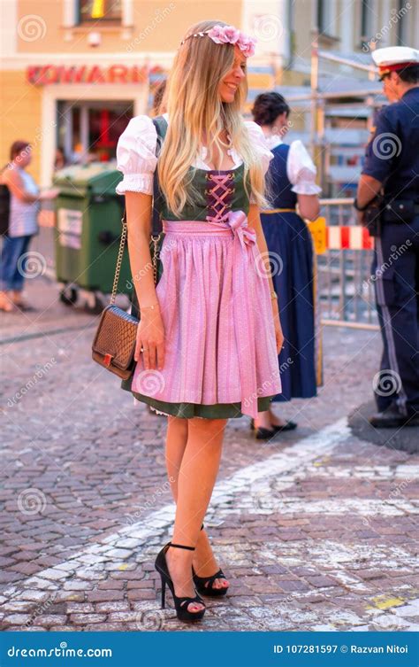 Beautiful Young Woman In Traditional Austrian Costume Editorial
