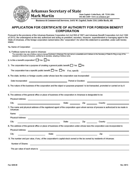 Free Arkansas Application For Certificate Of Authority For Foreign