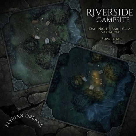 Riverside Campsite Stormy Night 4k Digital Ttrpg Map Pack Dandd
