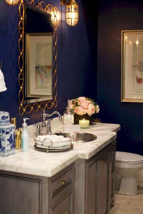 60 Cute Inspired Vintage Powder Room Blue Bathroom Decor Navy Blue