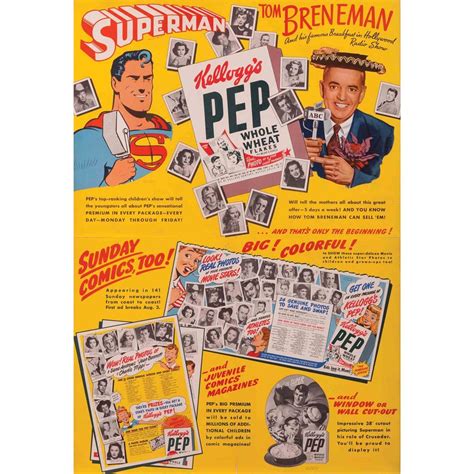 1940s Kelloggs Pep Cereal Box And Promotional Poster With Superman And