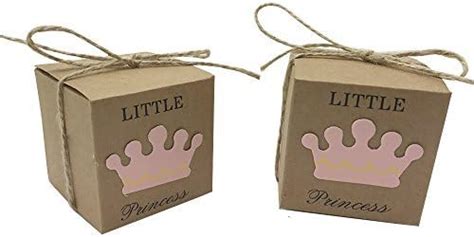 Amajoy 50pcs Little Princess Baby Shower Kraft Favor Boxes