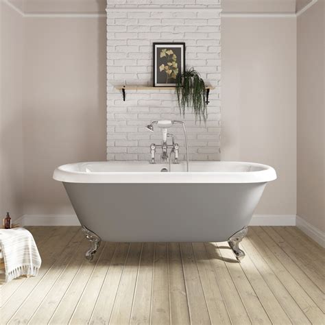 Matt Grey Double Ended Roll Top Freestanding Bath With Chrome Feet 1515