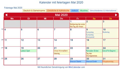 Deutschland Kalender Zum Drucken Mai 2020