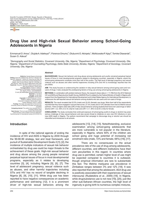 Pdf Drug Use And High Risk Sexual Behavior Among School Going Adolescents In Nigeria