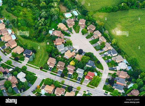 Aerial View Of Houses In Residential Suburb Toronto Ontario Canada