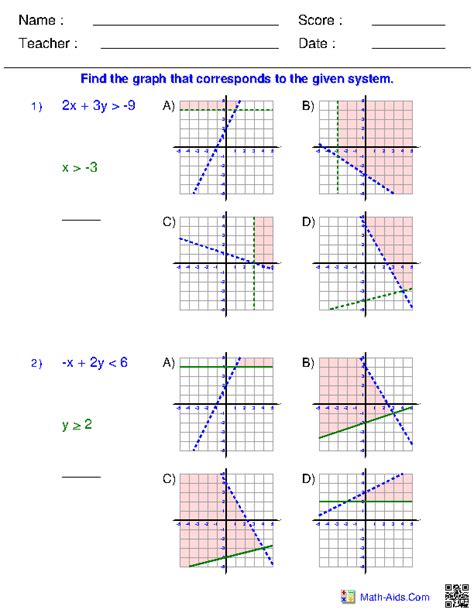 Systems Of Inequalities Worksheet Multiple Choice
