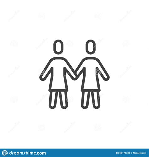 Two Girls Hold Hands Line Icon Stock Vector Illustration Of