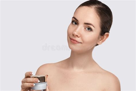Skin Carebeautiful Young Woman With Clean Fresh Skin Holding Bottle