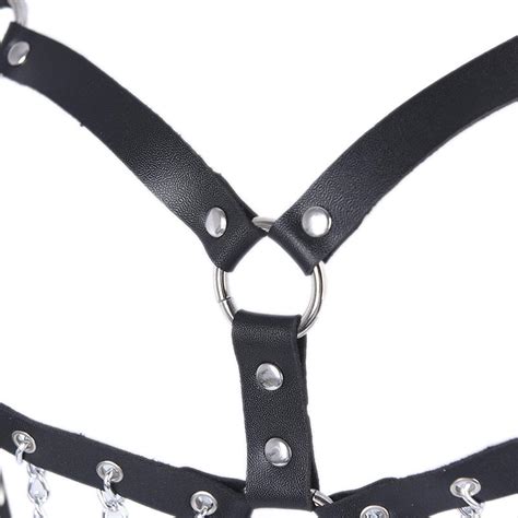 buy women leather body chest harness cage bra chain belt gothic costume black at affordable