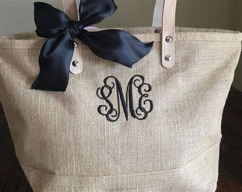 Monogrammed Jute Tote Bag Wedding T Bridesmaid T Embroidery