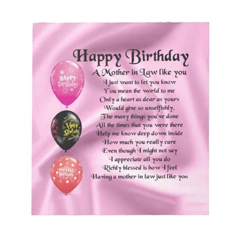 Mother In Law Poem Happy Birthday Notepad Zazzle