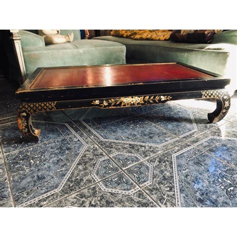 Outdoor rugs, statues, garden decor, backyard habitats 1940s Asian Low-Rise Hand-Painted Coffee Table | Chairish