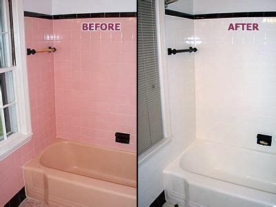 Wondering how to paint a bathtub because it's a horrible 1970's color or your bathtub needs to be freshened up? painting bathroom tiles | Picture: Pink Tub & Tile ...