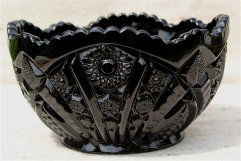 Black Milk Glass Tiara Monarch Pattern Pressed Glass Bowl 70s 80s Vintage