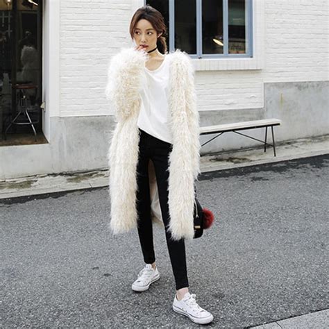 Buy Korea Long Hairy Shaggy Faux Sheep Fur Slim Jacket