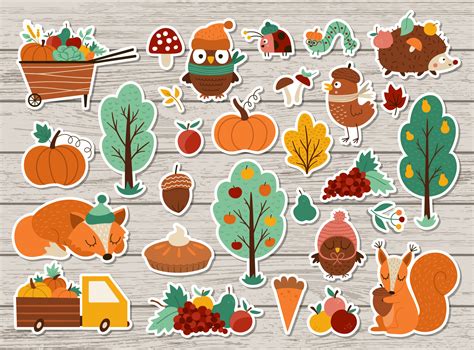 Vector Autumn Stickers Set Fall Patches Collection With Cute Forest