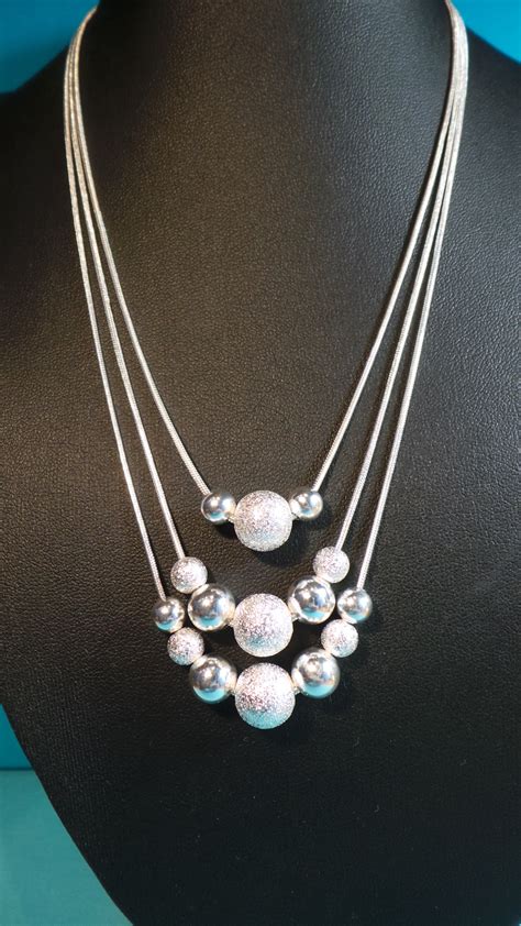 Classy Matte And Shiny Bead Silver Plated Necklace