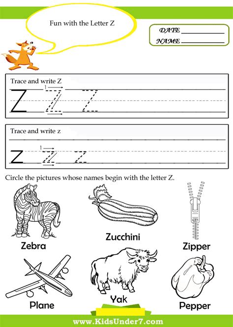 Kindergarten Worksheets Letter Z Free Instant Download Complete A To