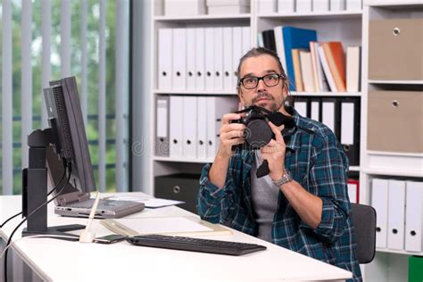Photographer Working In His Office Stock Image Image Of Indoors