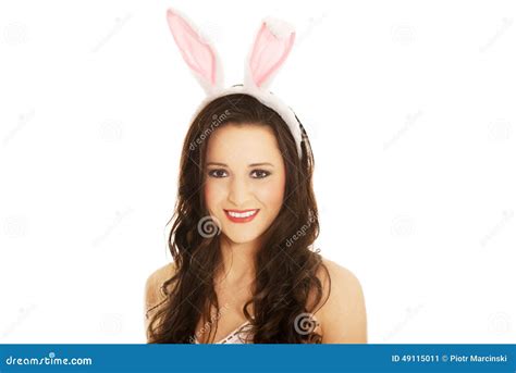 Portrait Of Beautiful Woman Wearing Bunny Ears Stock Image Image Of